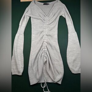 PrettyLittleThing Light Gray Ribbed Ruched Midi Dress